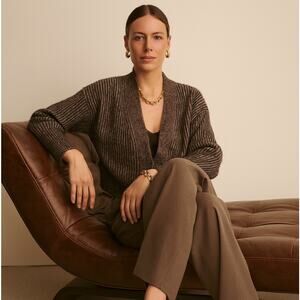 WRAP LONDON Baby Alpaca Ribbed Cropped Cardigan Sweater Brown Sz 2/XS $238 {C35}